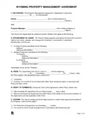 Wyoming Property Management Agreement Form Template