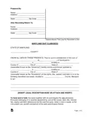 Maryland Quit Claim Deed Form Template