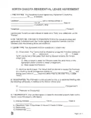 North Dakota Residential Lease Agreement Form Template