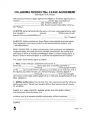 Oklahoma Residential Lease Agreement With Option To Buy Form Template
