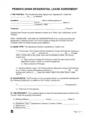 Pennsylvania Residential Lease Agreement Form Template
