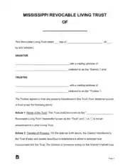 Mississippi Revocable Living Trust OF Form Template