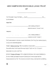 New Hampshire Revocable Living Trust OF Form Template