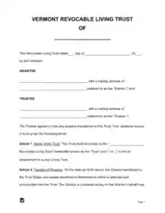 Vermont Revocable Living Trust OF Form Template