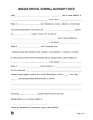 Indiana Special Warranty Deed Form Template