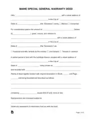 Maine Special Warranty Deed Form Template