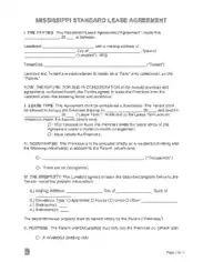 Mississippi Standard Lease Agreement Form Template