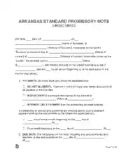 Arkansas Standard Unsecured Promissory Note Form Template