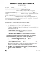 Washington Unsecured Promissory Note Form Template