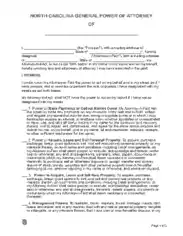 North Carolina General Power Of Attorney Form Template
