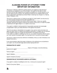 Alabama Statutory Durable Power Of Attorney Form Template