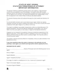 West Virginia Statutory Durable Power Of Attorney Form Template
