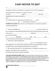 5 Day Eviction Notice To Quit Form Template