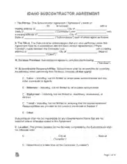 Idaho Subcontractor Agreement Form Template