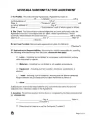 Montana Subcontractor Agreement Form Template