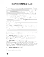 Hawaii Commercial Lease Agreement Form Template