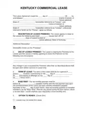 Kentucky Commercial Lease Agreement Form Template