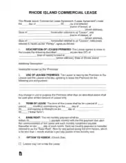 Rhode Island Commercial Lease Agreement Form Template