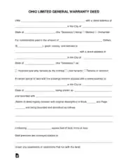 Ohio Limited Warranty Deed Form Template