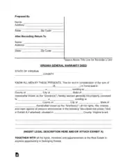 Virginia General Warranty Deed Form Template