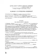 Alabama Multi Member LLC Operating Agreement Form Template