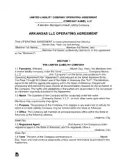 Arkansas Multi Member LLC Operating Agreement Form Template