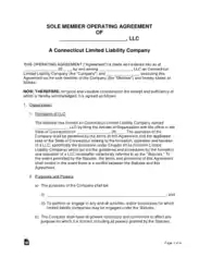 Connecticut Single Member LLC Operating Agreement Form Template