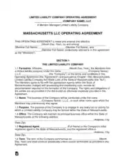 Massachusetts Multi Member LLC Operating Agreement Form Template