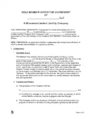 Minnesota Single Member LLC Operating Agreement Form Template