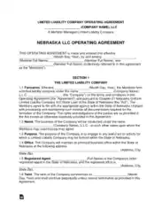Nebraska Multi Member LLC Operating Agreement Form Template