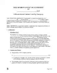 Free Download PDF Books, Rhode Island Single Member LLC Operating Agreement Form Template