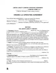 Virginia Multi Member LLC Operating Agreement Form Template