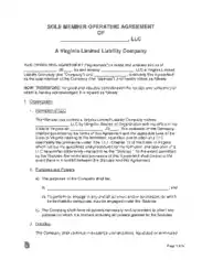 Virginia Single Member LLC Operating Agreement Form Template