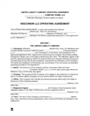 Wisconsin Multi Member LLC Operating Agreement Form Template