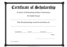 Free Download PDF Books, Academic Scholarship Award Certificate Template