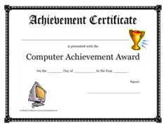Free Download PDF Books, Computer Achievement Award Certificate Template
