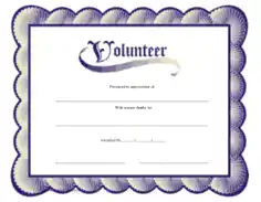 Volunteer Service Award Certificate Free Template