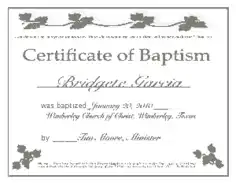 Free Download PDF Books, Baptism Certificate Template