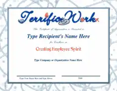 Free Download PDF Books, Best Employee Spirit Award Certificate Template