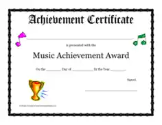 Free Download PDF Books, School Music Award Certificate Template