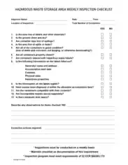 Waste Stroage Area Weekly Inspection Checklist Form Template