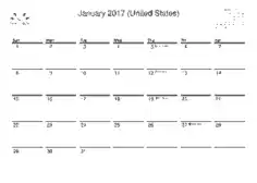 2017 United States Monthly Calendar Template