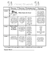Monthly Homework Calendar Template