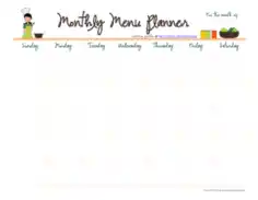 Sample Monthly Menu Calendar Template