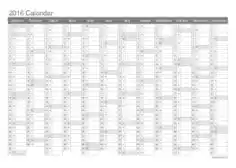 2016 One Page Calendar Template