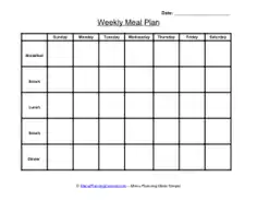 Sample Printable Weekly Menu Calendar Template