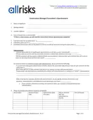 Construction Manager Questionnaire Template