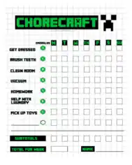Free Download PDF Books, Minecraft Chore Chart Template