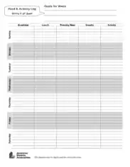 Food Activity Log Sheet Template