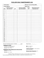 Free Download PDF Books, Pool Maintenance Log Sheet Template